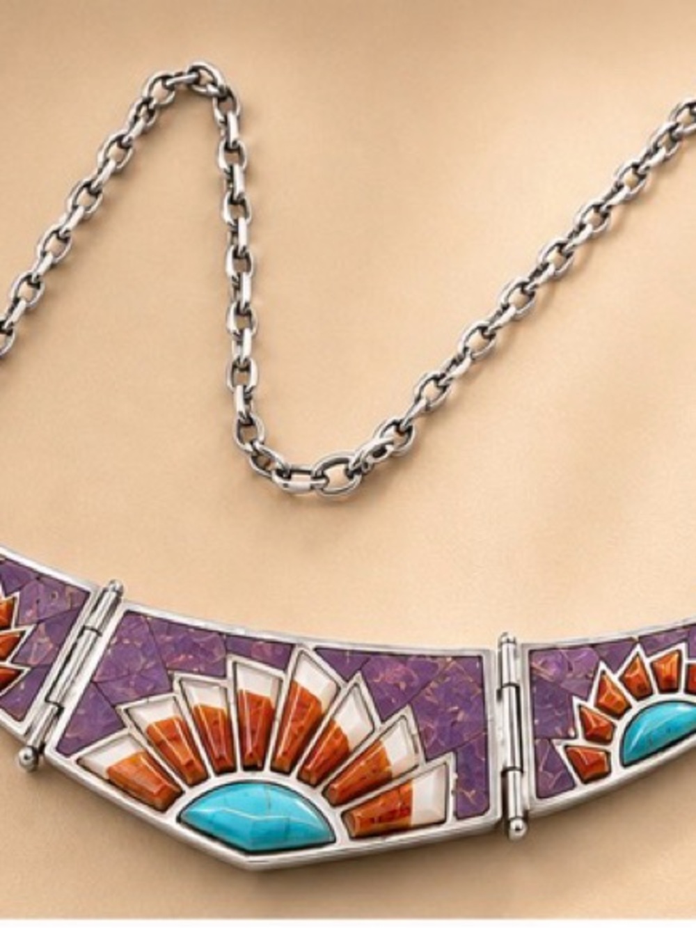 Jay King Sterling Inlay Sunburst Necklace 20’ - Picture 2 of 5